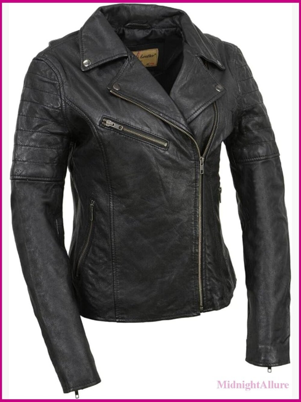 Women's Vegan Leather Moto Jacket Asymmetrical Zip Regular Fit